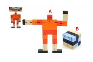 Kostka hlavolam robot dřevo 6cm 2 druhy