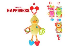 Zvířátko plyšové 20cm s chrastítkem a kousátky Babyš Happiness 4 druhy