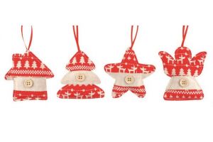 Hvězda,stromek,domek anděl z látky na zavěšení 9cm