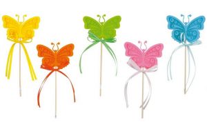 Zápich motýl s mašlí 6cm + špejle