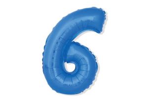 Balonek č. 6 modrý 35cm narozeniny foliový