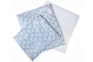Sada peřinka + polštářek + podložka / světle modrá ovečka