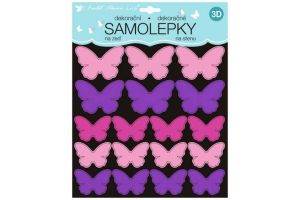 Samolepky na zeď 3D růžovofialoví motýli 2 archy 35 ks 25x16 cm+25x25cm