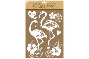 Samolepky na zeď bílí plameňáci s glitry 35x27cm