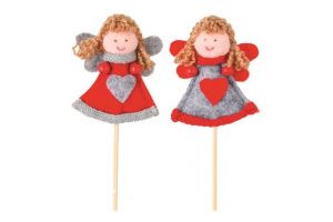 Anděl filcový červenošedý 7cm špejle