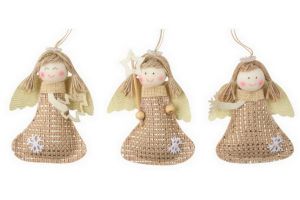 Anděl jutový se zlatou nitkou na zavěšení 9 cm