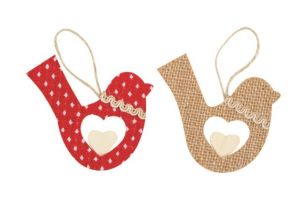 Ptáček červený a jutový 9cm 2ks v sáčku