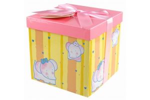 Dárková krabička skládací s mašlí M 15x15x15 cm sloni