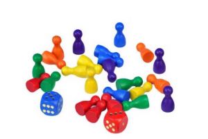 Figurky dřevo 25mm 24ks 6barev +2 kostky