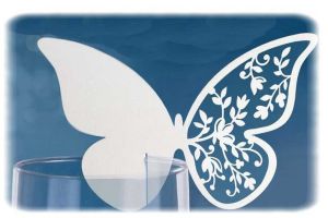 Jmenovka svatební motýl bílá papírová