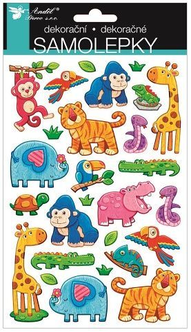 Samolepky exotická zvířata plastické 14 x 25 cm