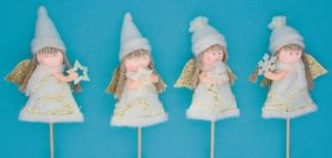 Anděl textilní 10 cm zlatý + špejle