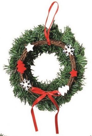 Věnec s červenobílým dekorem na zavěšení 25 cm
