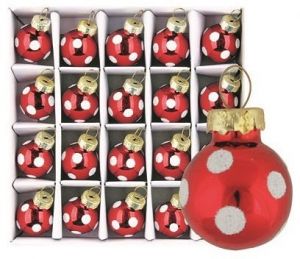 Sada skleněných baněk červených puntík 2 cm, 20ks