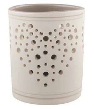 Svícen keramický bílošedý se srdíčkem 9 cm