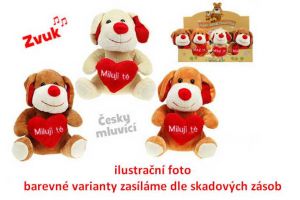 Pejsek plyšový 13cm se srdíčkem na baterie česky mluvící 3 barvy
