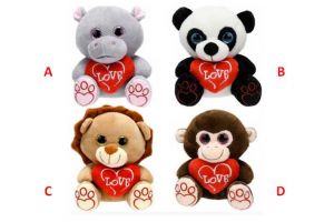 Zvířátko plyšové 14cm sedící se srdíčkem LOVE