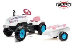 Šlapací traktor s vlečkou a otevírací kapotou bílý