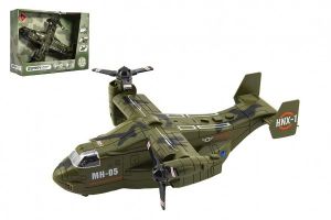 Letadlo vojenské plast 26cm na setrvačník na baterie se světlem se zvukem v krabici