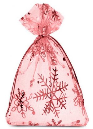 Organzový sáček s vločkou červený 12x17cm