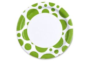 Papírové talířky Solid Color Dots ZELENÉ průměr 23 cm, 8 ks
