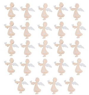 Dřevění andělé s lepíkem 4 cm, 24 ks