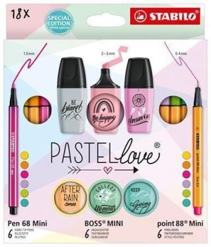 Psací sada "Boss Mini Pastellove", 18 různých barev, STABILO 77/5-8-5