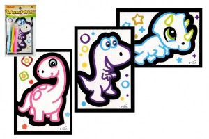 Popcornový mini obrázek dinosaurus 10x16cm + fixy 3ks 4 druhy v sáčku