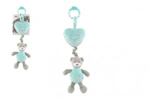 Medvěd se srdíčkem plyš závěs na postýlku/kočárek nat. hrací strojek 36cm zelený na kartě