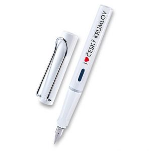 Lamy Safari Shiny White plnicí pero, hrot EF, s potiskem "I love Český Krumlov"