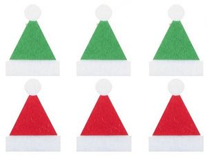 Čepice filcová na kolíčku 5 cm, 6 ks, zelená a červená