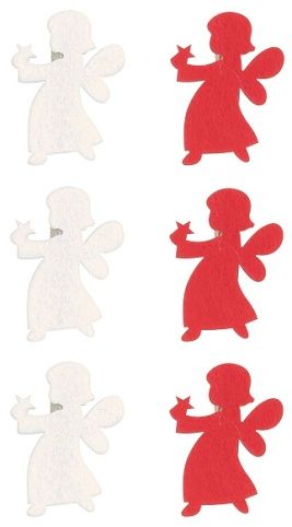 Andílek filcový na kolíčku 5 cm, 6ks, bílý a červený
