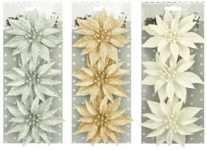 Růže vánoční glitrová 3 ks, 8 cm