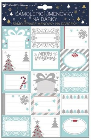 Samolepicí jmenovky na dárky s glitry 30x20 cm, 15 ks