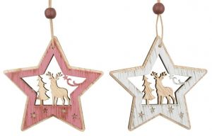 Hvězda dřevěná s jelenem na zavěšení 7 cm