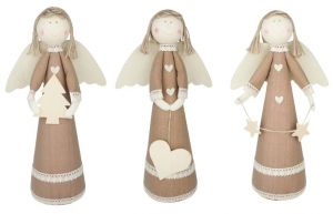 Anděl jutový s krajkou 37 cm na postavení