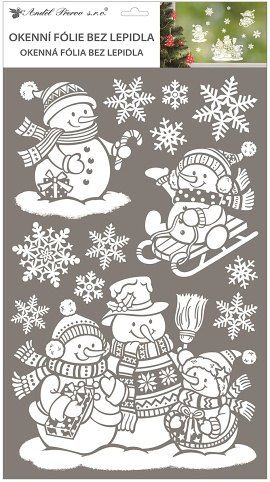 Okenní fólie s glitry 32x59 cm, sněhuláci