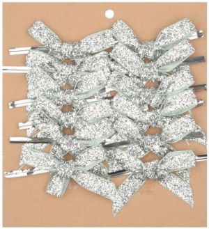 Mašle úzká stříbrná třpytivá 8 cm, 12 ks