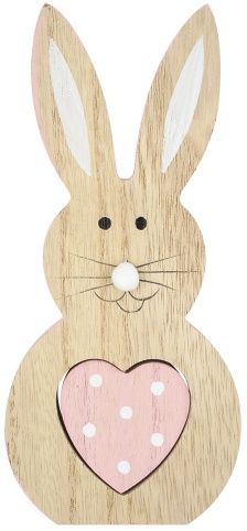Zajíc dřevěný na postavení s růžovým srdcem 16 cm