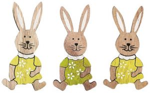 Zajíc dřevěný 6,5 cm na kolíčku 3 ks