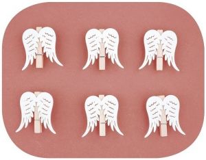 Křídla dřevěná 6 cm na kolíčku, 6 ks bílá