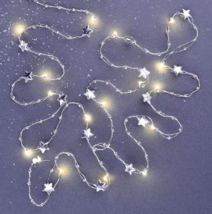 Osvětlení girlanda hvězdičky stříbrné 1,9 m, teplá bílá 20 LED