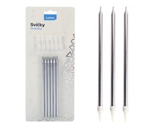 Svíčka 12ks, PARTY stříbrná LUMA