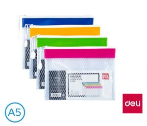 Obal spisový se zipem síťovaný A5, PVC DELI 5832 mix