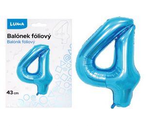 Balónek foliový č.4 MODRÝ 43 cm LUMA