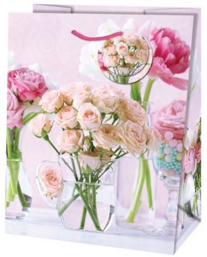 Dárková taška velká o rozměrech 26,7x33x13,7 cm s motivem jarních květin