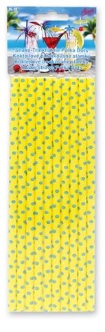 Papírová brčka (slámky) puntikovaná žlutý- modrá 10ks č. SL-16