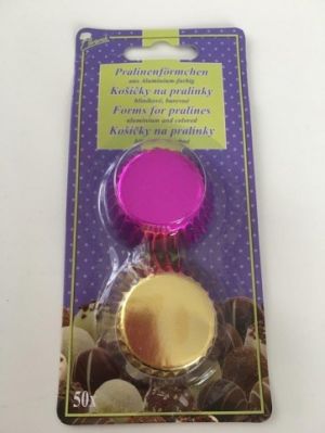 Hliníkové košíčky na pralinky 50 ks č. P-907 zlatý/fialový
