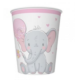 Kelímek papírový 250ml 8ks Slůně s růžovým balónkem