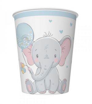 Kelímek papírový 250ml 8ks Slůně s modrým balónkem